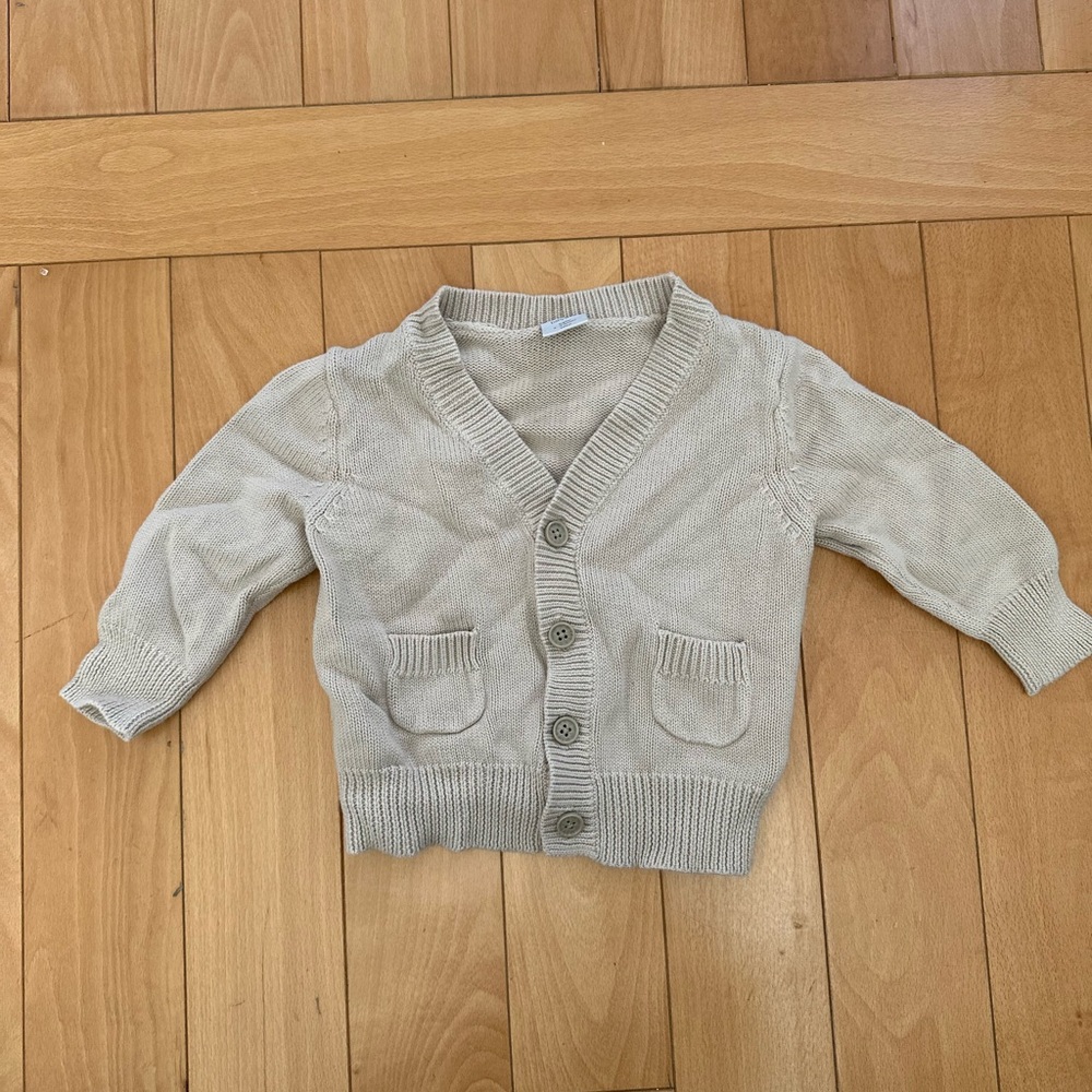 Kids tan Beige Cardigan Sweater- 100% cotton - 6-12 months